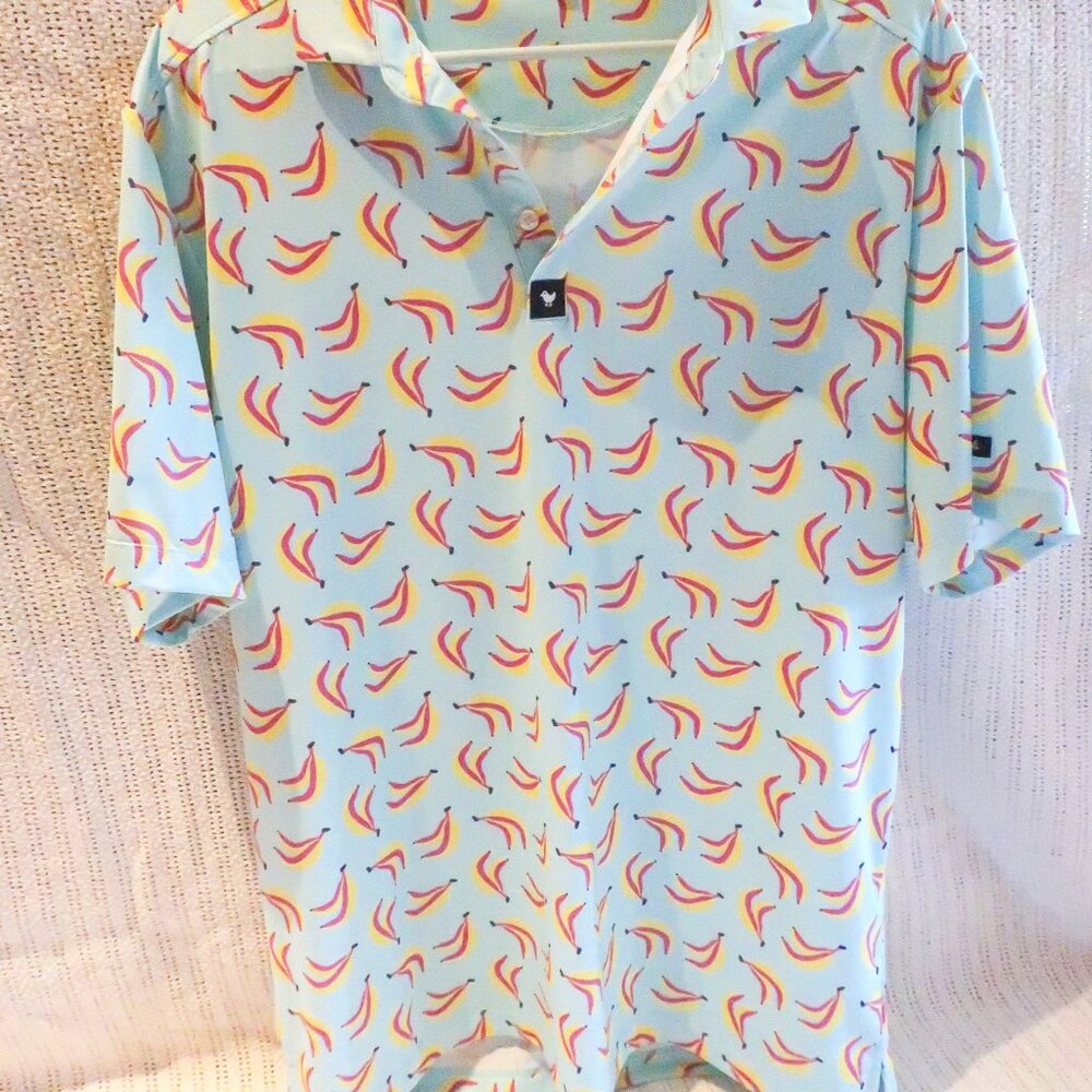 Bad Birdie Men's Chimp'n Ain't Easy Banana Print Performance Golf Shirt